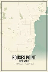 Retro US city map of Rouses Point, New York. Vintage street map.