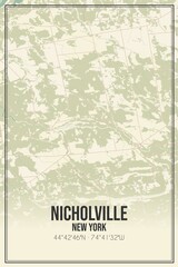 Retro US city map of Nicholville, New York. Vintage street map.