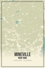 Retro US city map of Mineville, New York. Vintage street map.