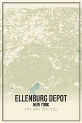 Retro US city map of Ellenburg Depot, New York. Vintage street map.