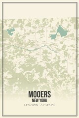 Retro US city map of Mooers, New York. Vintage street map.