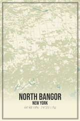 Retro US city map of North Bangor, New York. Vintage street map.