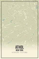 Retro US city map of Athol, New York. Vintage street map.