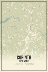 Retro US city map of Corinth, New York. Vintage street map.