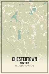 Retro US city map of Chestertown, New York. Vintage street map.
