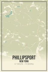 Retro US city map of Phillipsport, New York. Vintage street map.