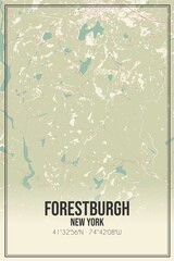 Retro US city map of Forestburgh, New York. Vintage street map.