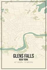 Retro US city map of Glens Falls, New York. Vintage street map.