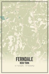 Retro US city map of Ferndale, New York. Vintage street map.