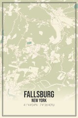 Retro US city map of Fallsburg, New York. Vintage street map.