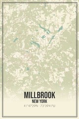 Retro US city map of Millbrook, New York. Vintage street map.