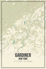 Retro US city map of Gardiner, New York. Vintage street map.
