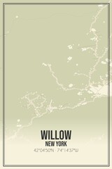 Retro US city map of Willow, New York. Vintage street map.