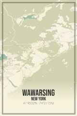 Retro US city map of Wawarsing, New York. Vintage street map.