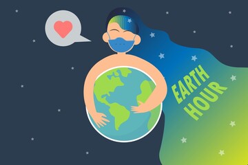 Illustration woman hugging world for earth hour