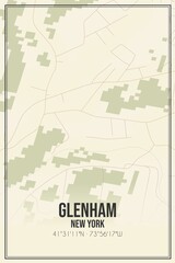 Retro US city map of Glenham, New York. Vintage street map.