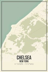 Retro US city map of Chelsea, New York. Vintage street map.