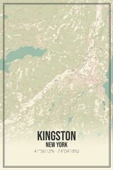 Retro US city map of Kingston, New York. Vintage street map.
