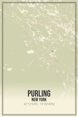 Retro US city map of Purling, New York. Vintage street map.