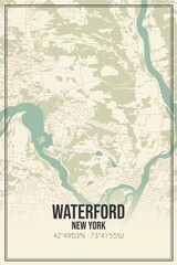 Retro US city map of Waterford, New York. Vintage street map.