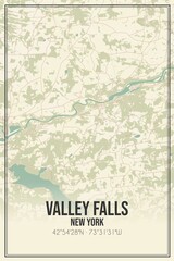 Retro US city map of Valley Falls, New York. Vintage street map.