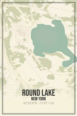 Retro US city map of Round Lake, New York. Vintage street map.