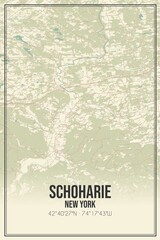 Retro US city map of Schoharie, New York. Vintage street map.