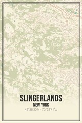 Retro US city map of Slingerlands, New York. Vintage street map.