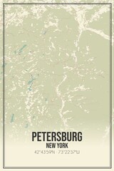Retro US city map of Petersburg, New York. Vintage street map.