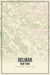 Retro US city map of Delmar, New York. Vintage street map.