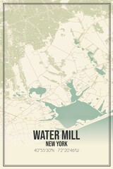 Retro US city map of Water Mill, New York. Vintage street map.
