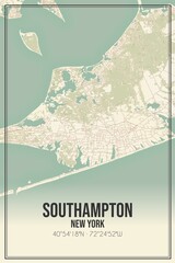 Retro US city map of Southampton, New York. Vintage street map.