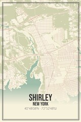 Retro US city map of Shirley, New York. Vintage street map.