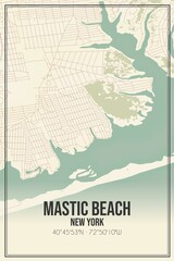 Retro US city map of Mastic Beach, New York. Vintage street map.