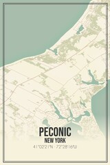 Retro US city map of Peconic, New York. Vintage street map.