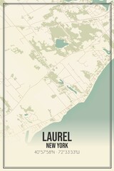 Retro US city map of Laurel, New York. Vintage street map.