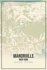 Retro US city map of Manorville, New York. Vintage street map.