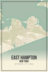 Retro US city map of East Hampton, New York. Vintage street map.