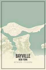 Retro US city map of Bayville, New York. Vintage street map.