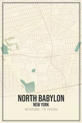 Retro US city map of North Babylon, New York. Vintage street map.
