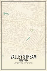 Retro US city map of Valley Stream, New York. Vintage street map.