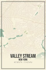 Retro US city map of Valley Stream, New York. Vintage street map.