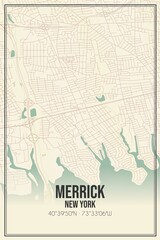 Retro US city map of Merrick, New York. Vintage street map.