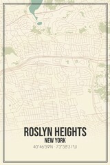 Retro US city map of Roslyn Heights, New York. Vintage street map.
