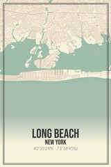 Retro US city map of Long Beach, New York. Vintage street map.