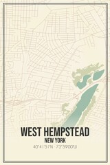Retro US city map of West Hempstead, New York. Vintage street map.