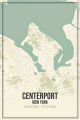 Retro US city map of Centerport, New York. Vintage street map.
