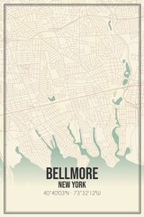 Retro US city map of Bellmore, New York. Vintage street map.