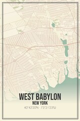 Retro US city map of West Babylon, New York. Vintage street map.
