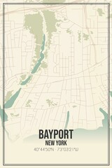 Retro US city map of Bayport, New York. Vintage street map.